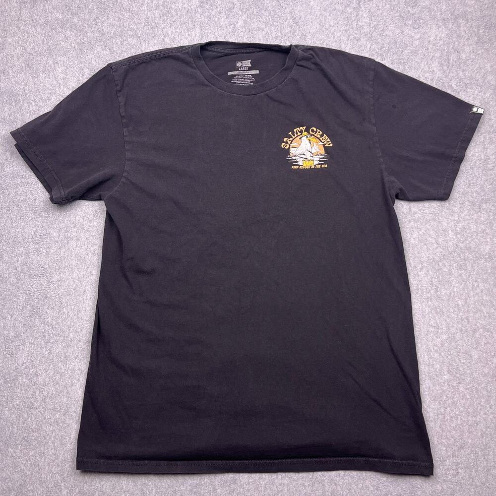 Salty Crew Find Refuge in the Sea T-Shirt Mens Large Black Cotton Short Sleeve